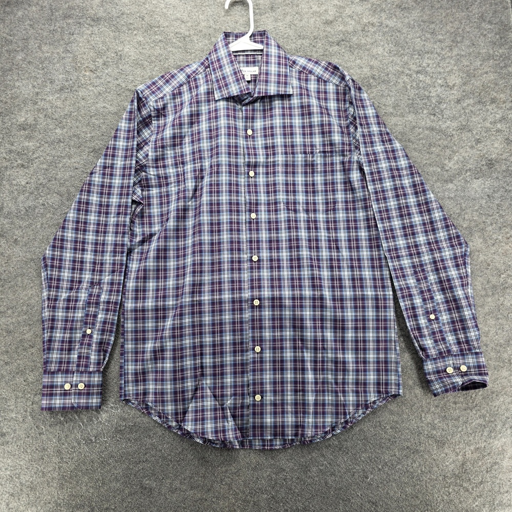 Peter Millar Shirt Mens Medium Purple Blue Plaid Cotton Silk Button Down Casual